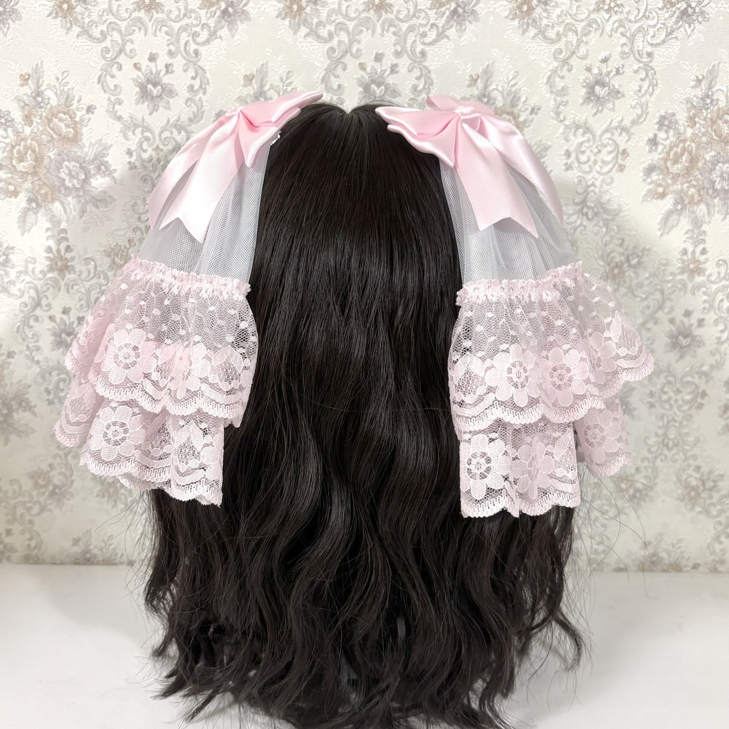 2段フリルリボンクリップ(いちごみるく)