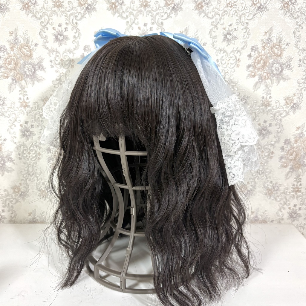 2段フリルリボンクリップ(水色)