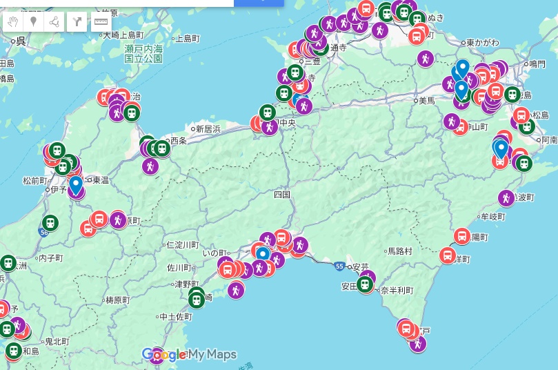 Shikoku  Henro Bus & Train shortcut pins my map