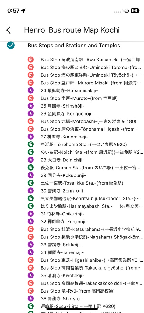 Shikoku Henro Bus & Train shortcut pins my map