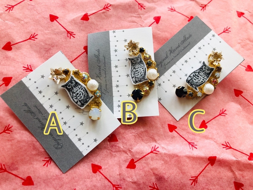 梟とストーンのイヤーカフ