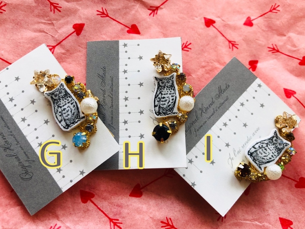 梟とストーンのイヤーカフ