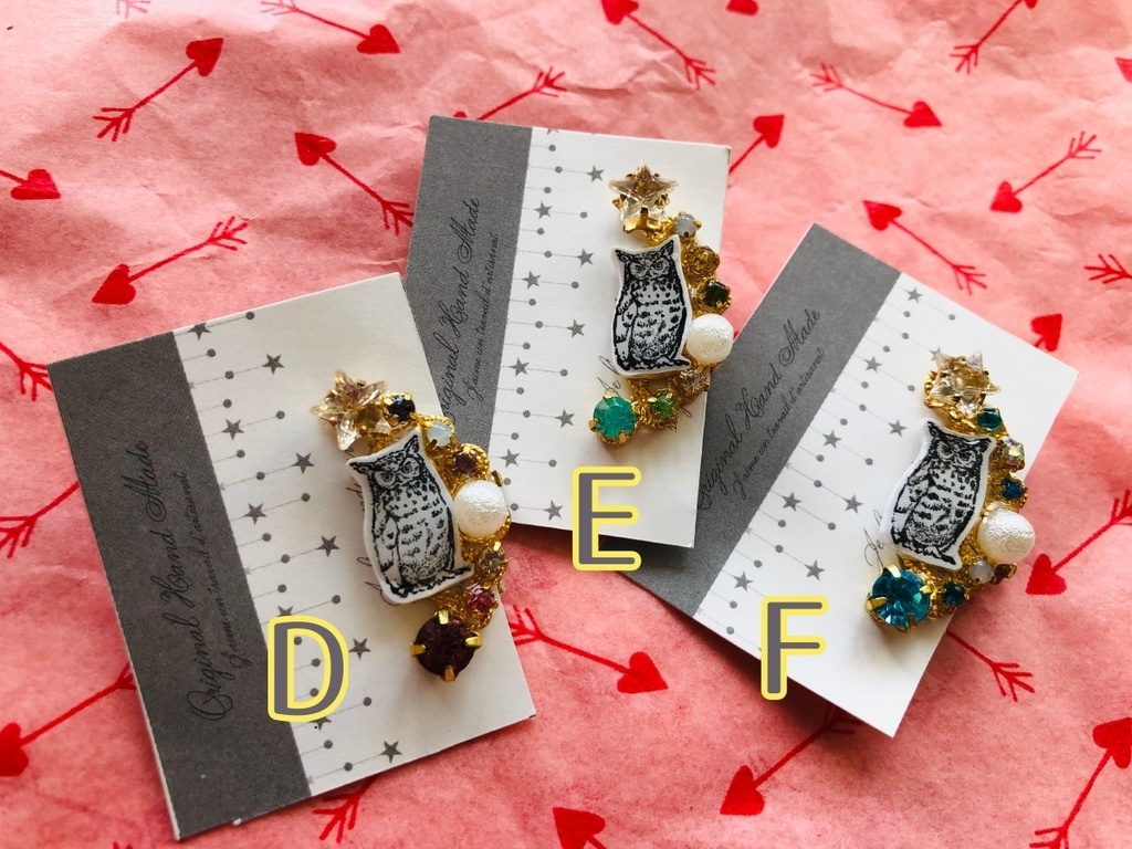 梟とストーンのイヤーカフ