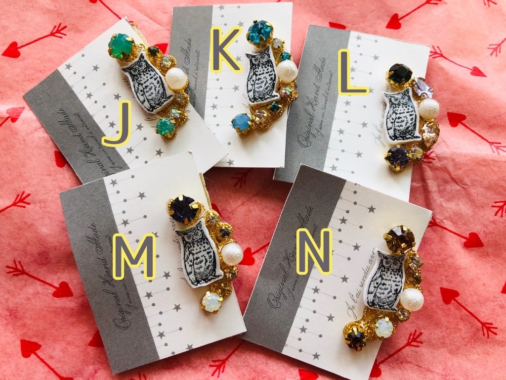 梟とストーンのイヤーカフ