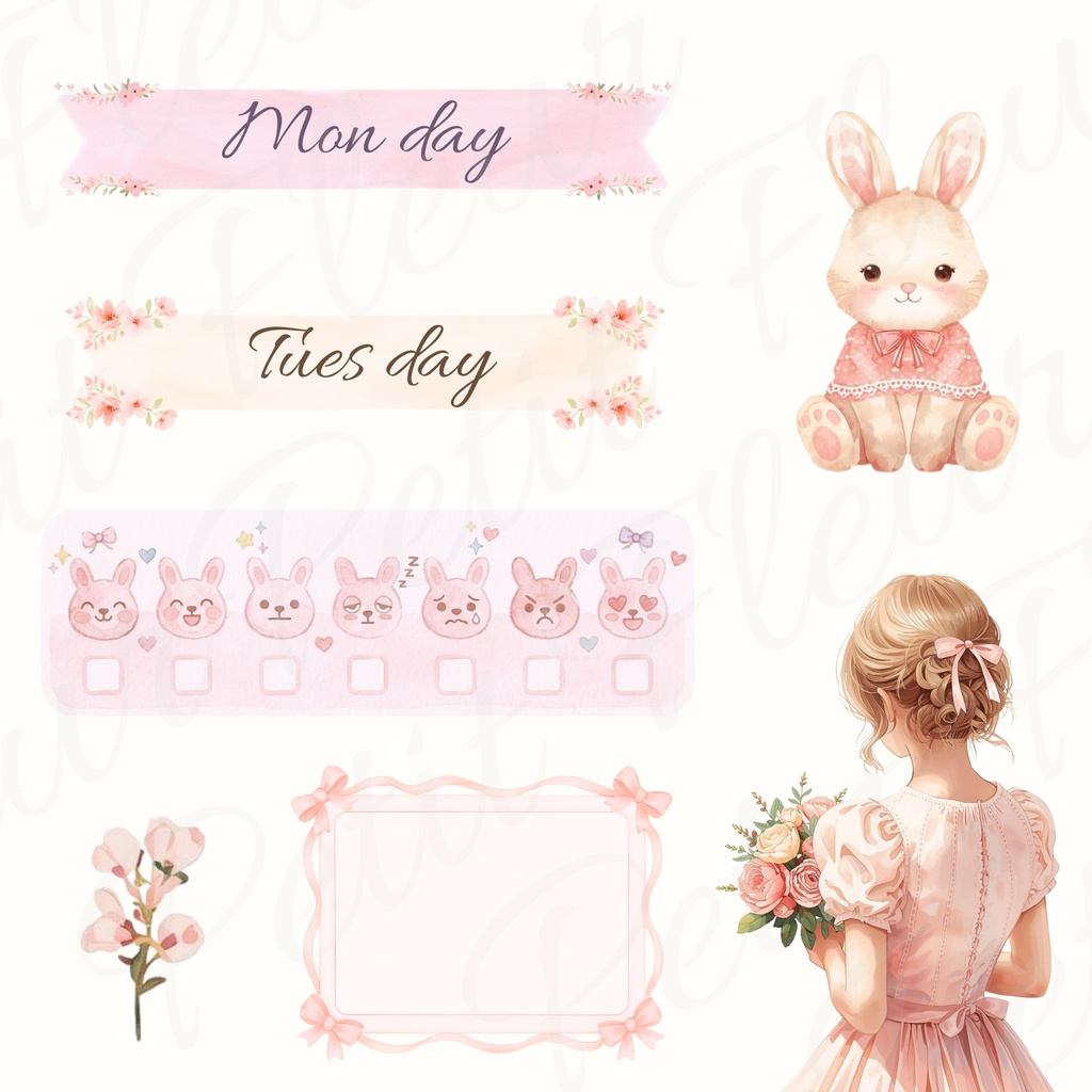 Petit Fleur -パステルカラー デジタル手帳ステッカー 135点|週間リボンセット(GoodNotes対応)