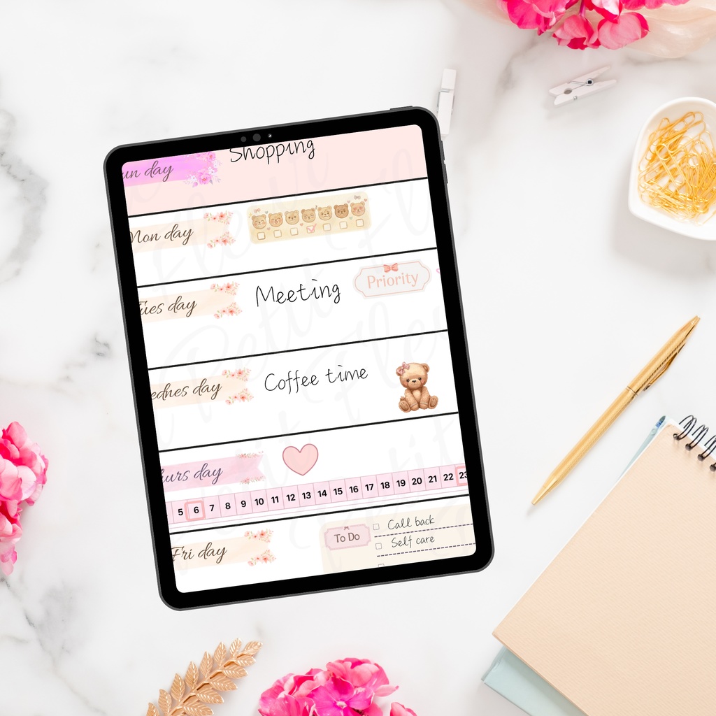 Petit Fleur -パステルカラー デジタル手帳ステッカー 135点|週間リボンセット(GoodNotes対応)