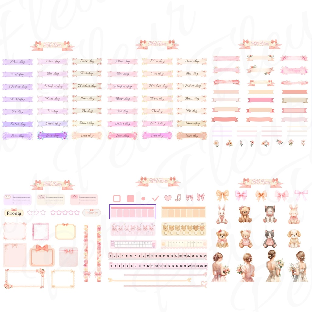 Petit Fleur -パステルカラー デジタル手帳ステッカー 135点|週間リボンセット(GoodNotes対応)