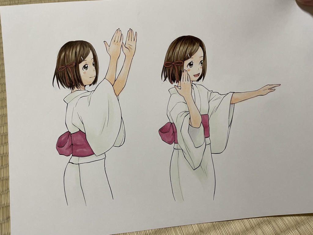 アナログ 原画 「撫子の音頭」 二枚セット