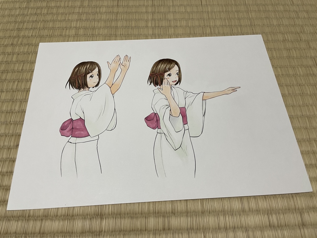 アナログ 原画 「撫子の音頭」 二枚セット