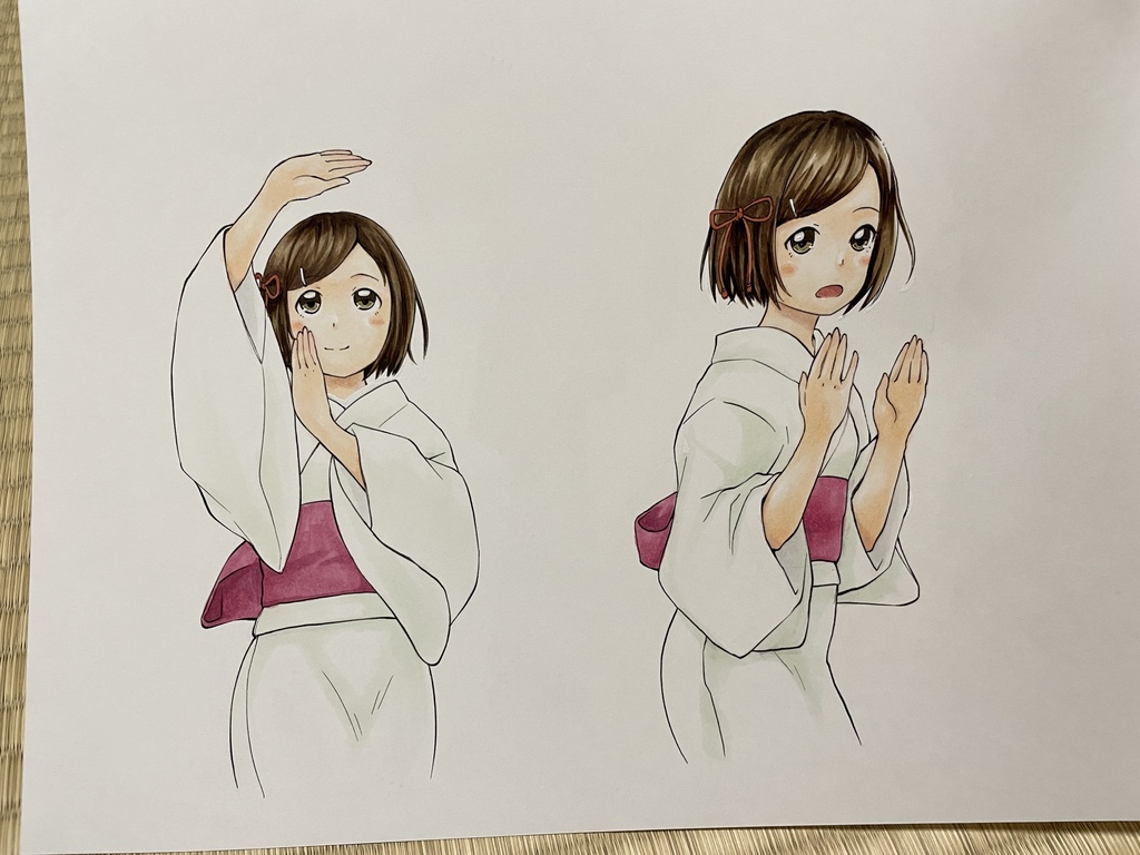 アナログ 原画 「撫子の音頭」 二枚セット