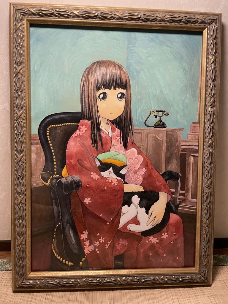 【完売御礼】原画「白黒猫を抱く大正のお嬢様」　水彩画