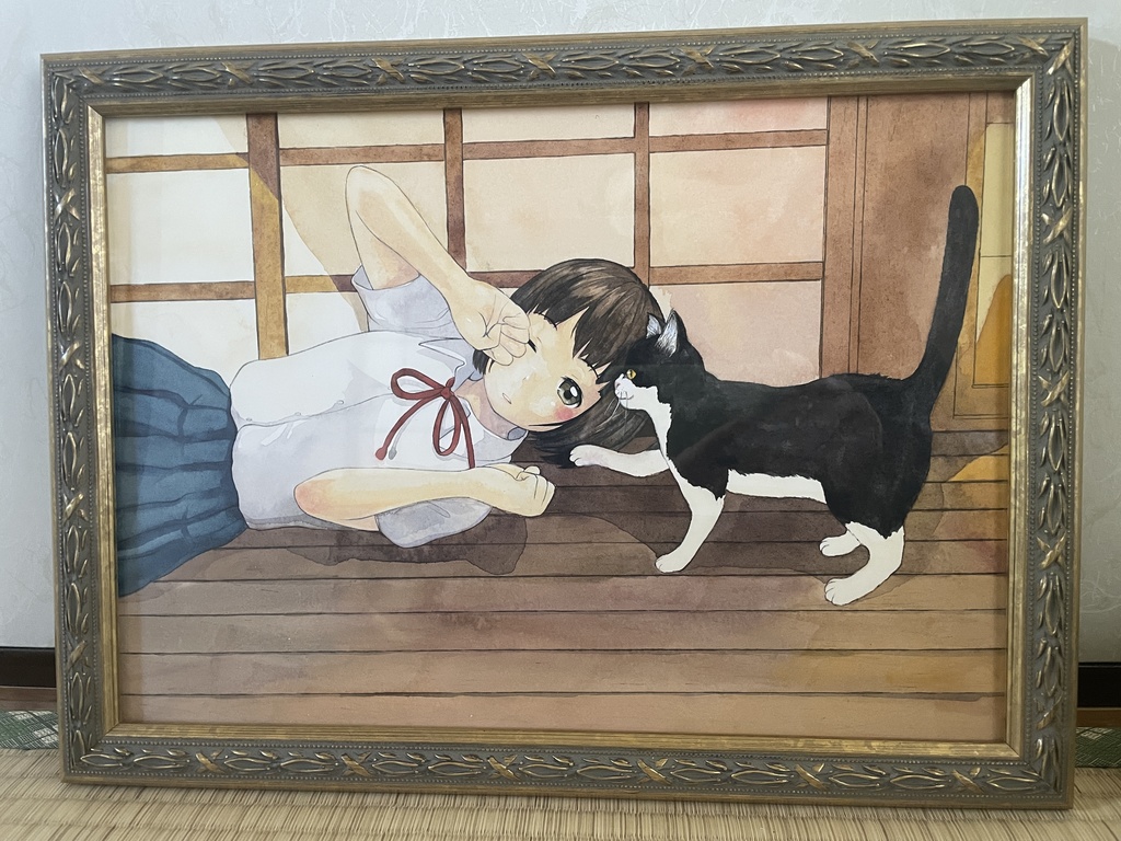 【完売御礼】原画「縁側でお昼寝」　水彩画　B4サイズ