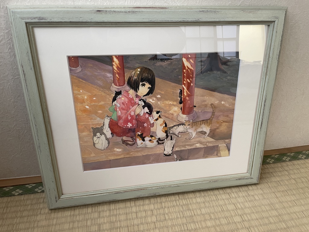 【完売御礼】原画「午後の猫神社」　水彩画　　F4サイズ