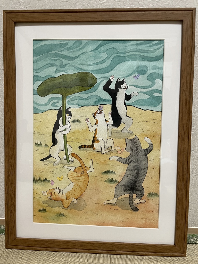 完売御礼】原画「蝶猫戯画」 水彩画 260 x 360cm - アトリエ毒