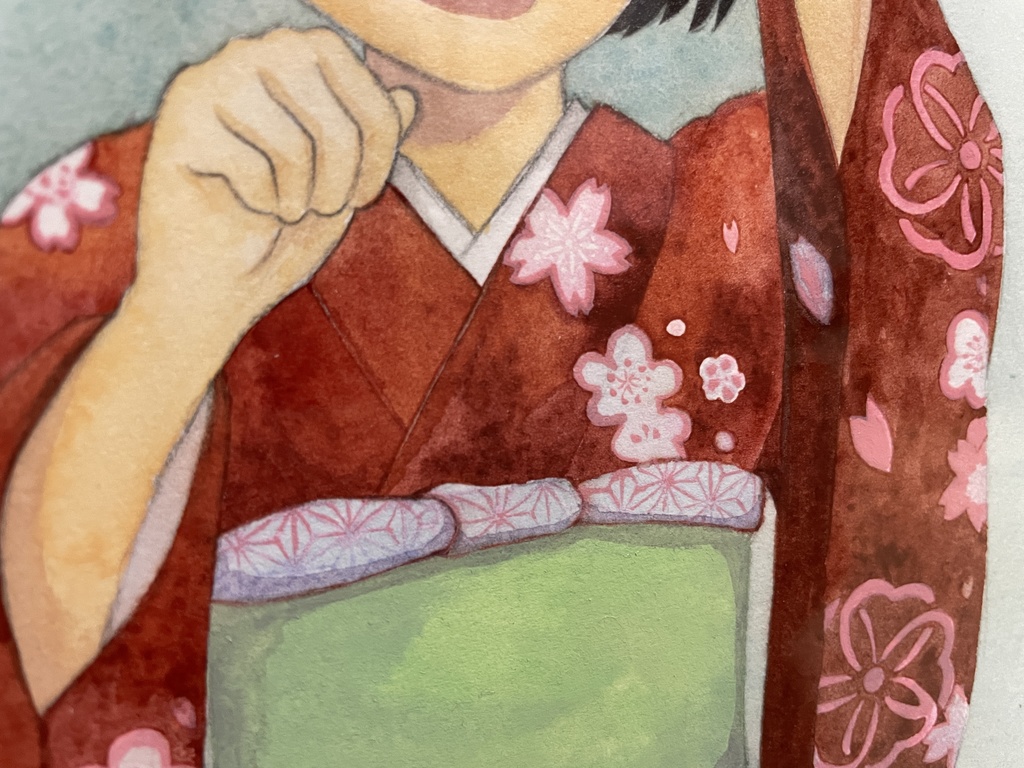 原画「招き猫猫の音頭」 水彩画 F4