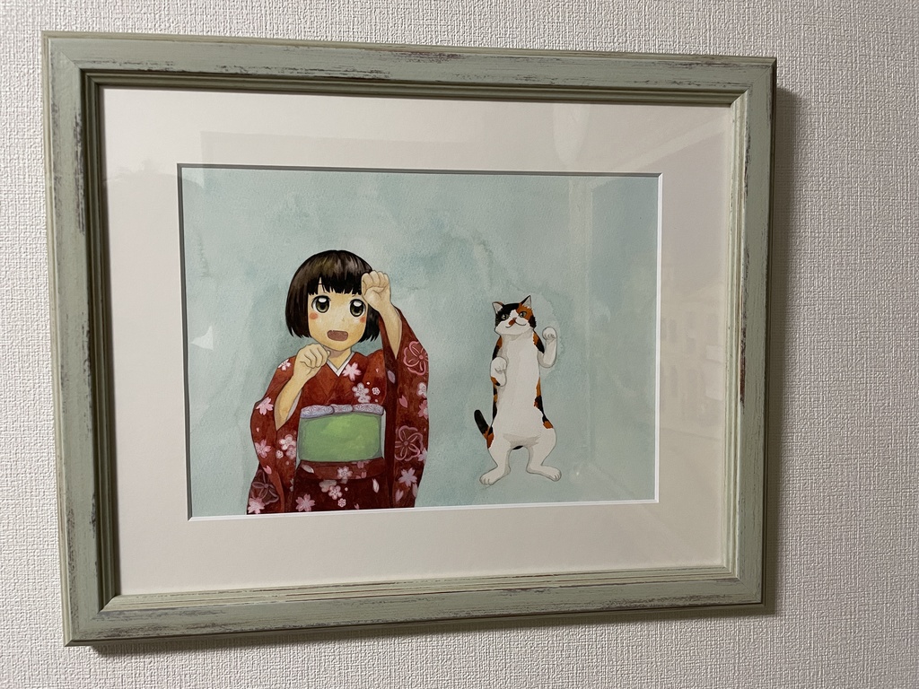 原画「招き猫猫の音頭」 水彩画 F4