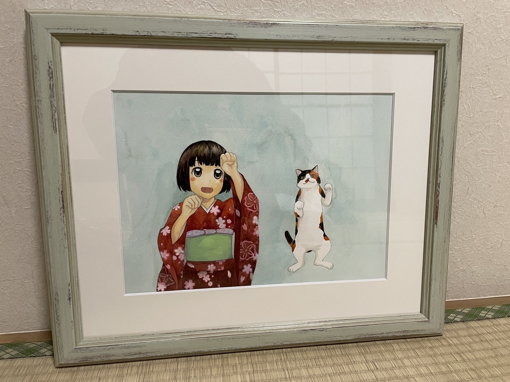 原画「招き猫猫の音頭」 水彩画 F4