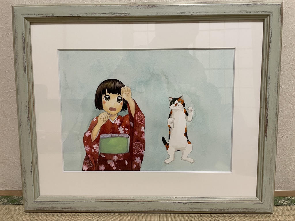 原画「招き猫猫の音頭」 水彩画 F4