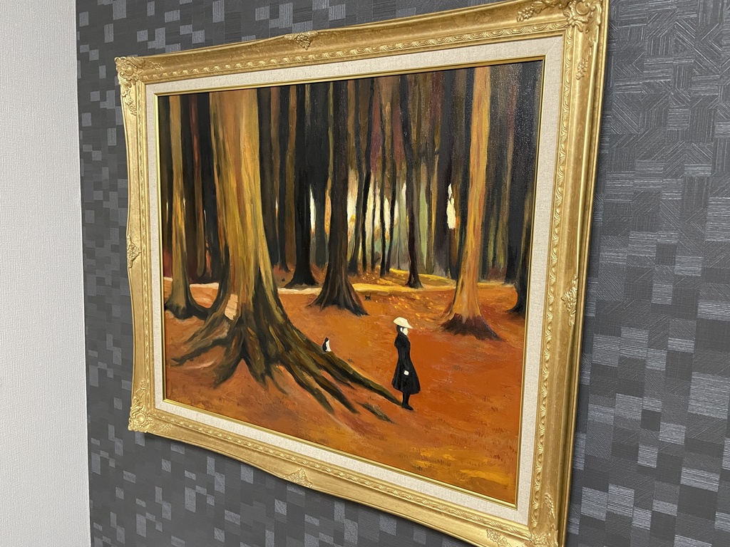 原画「森の中の少女と猫たち」 油絵 F20