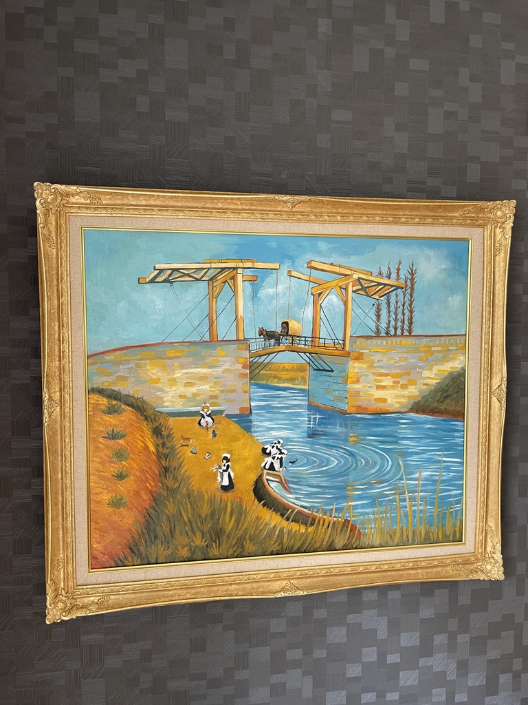 原画「アルルの跳ね橋の家政婦と猫たち」油絵 F20