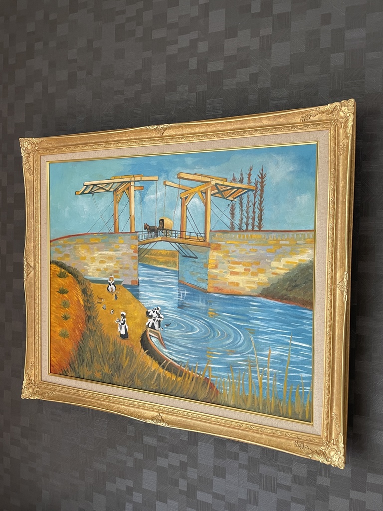 原画「アルルの跳ね橋の家政婦と猫たち」油絵 F20