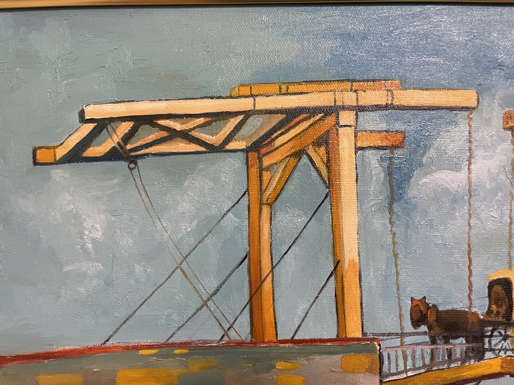 原画「アルルの跳ね橋の家政婦と猫たち」油絵 F20