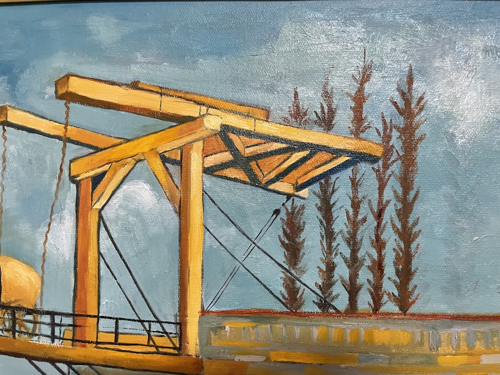 原画「アルルの跳ね橋の家政婦と猫たち」油絵 F20