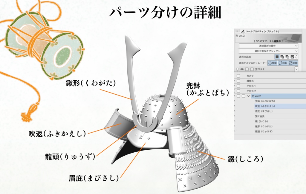 3D 日本武将兜 Vol.2「.obj」