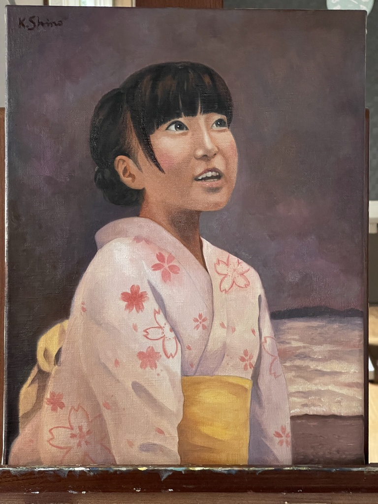 油絵 原画「花火大会」 F6