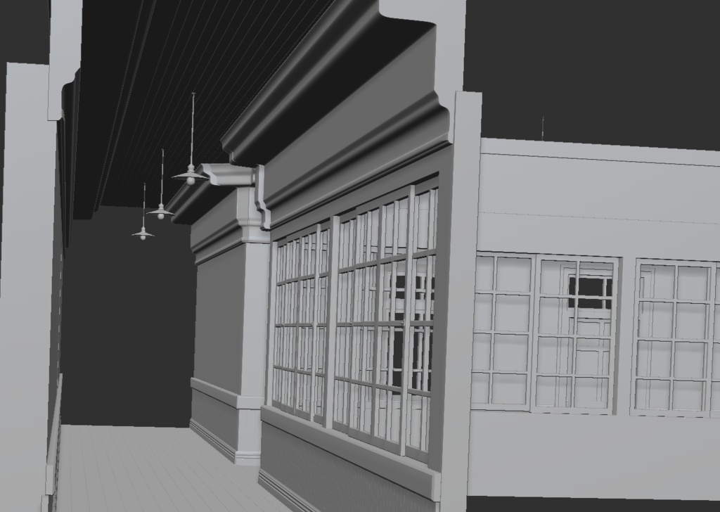 3D大正・昭和レトロ木造洋館の長い廊下「.obj」「.csmo」