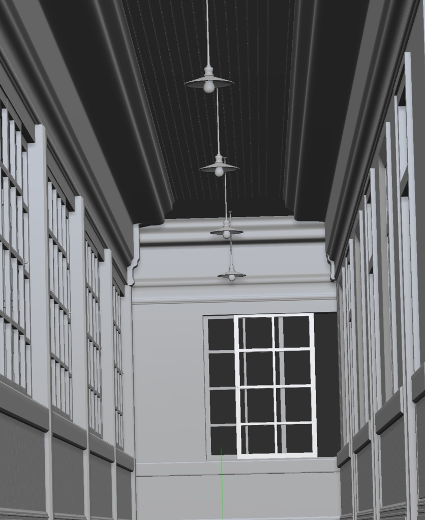 3D大正・昭和レトロ木造洋館の長い廊下「.obj」「.csmo」