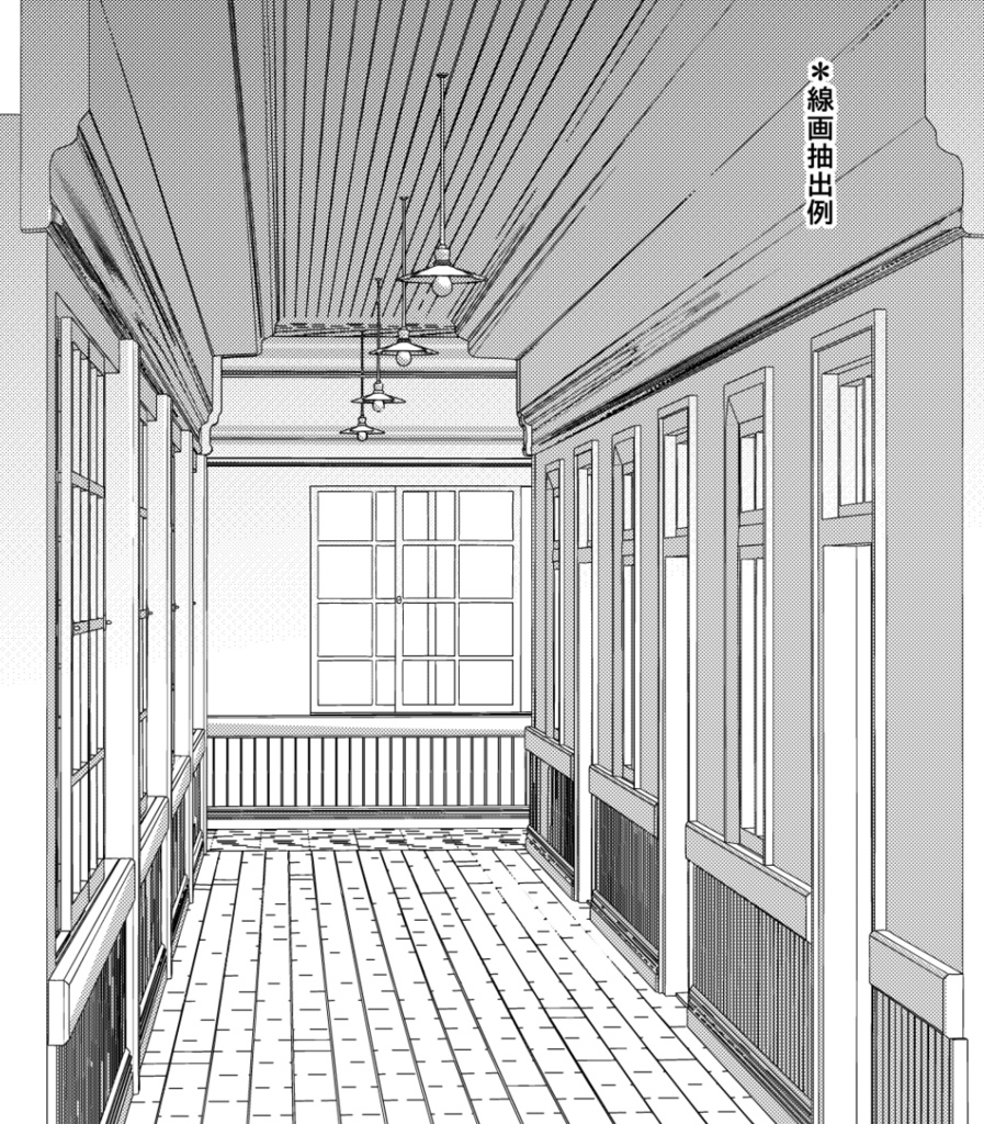 3D大正・昭和レトロ木造洋館の長い廊下「.obj」「.csmo」