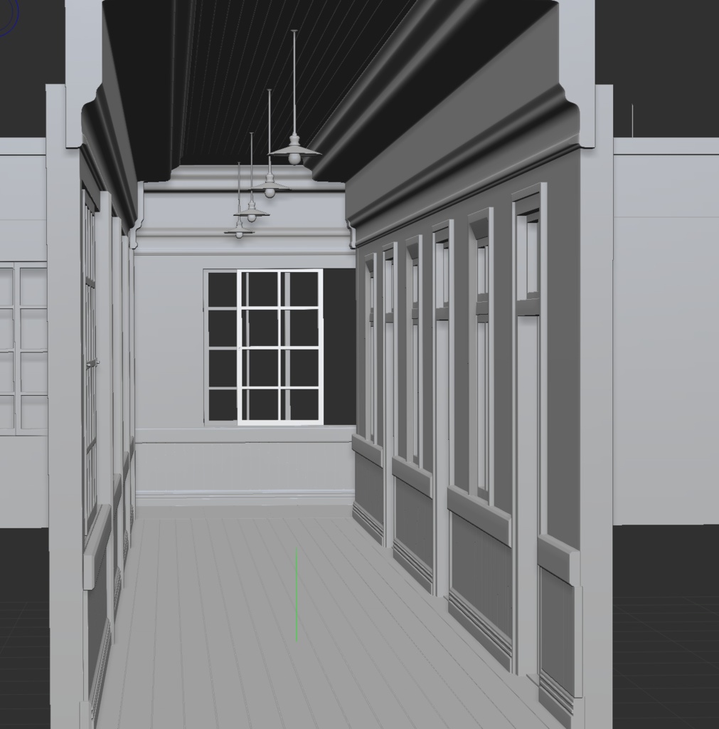 3D大正・昭和レトロ木造洋館の長い廊下「.obj」「.csmo」