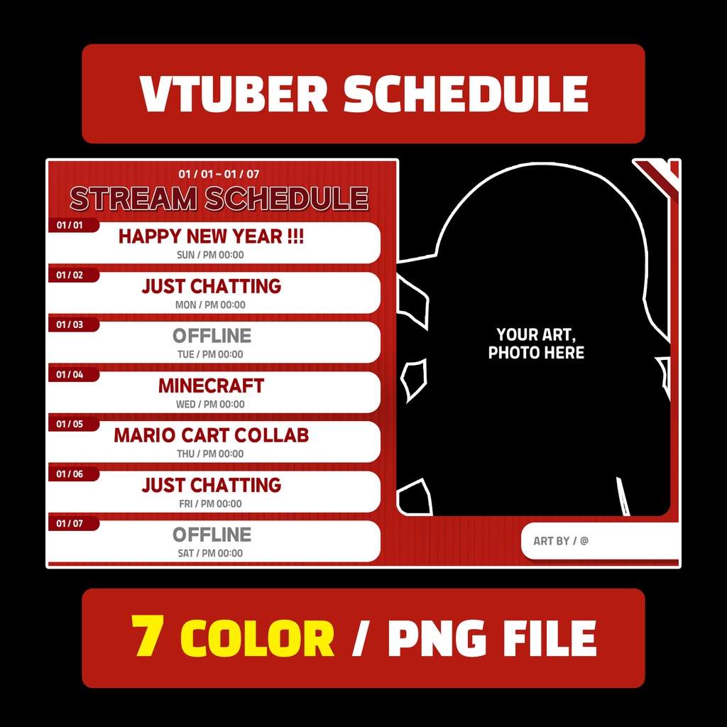 【FREE】 7 COLORS Vtuber schedule template Assets