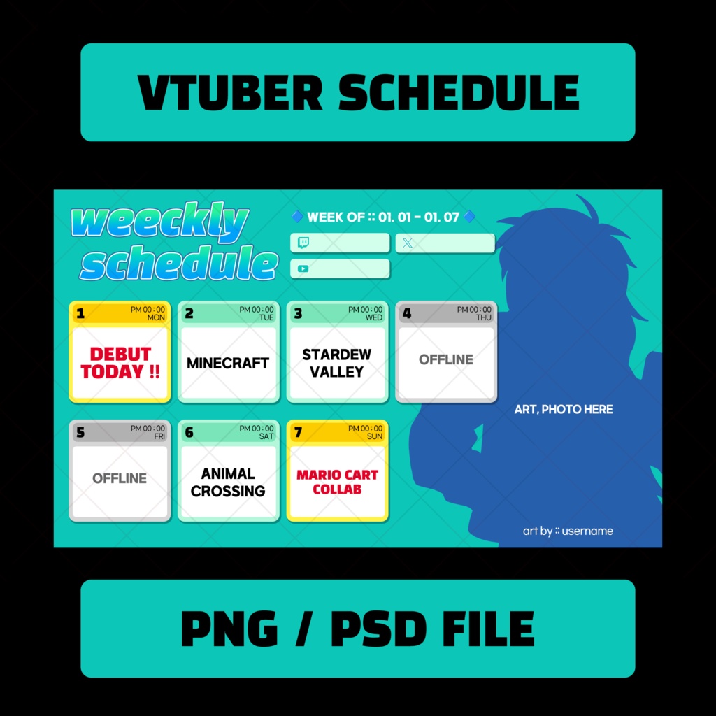 【Vtuber｜PSD, PNG】 Schedule template Assets