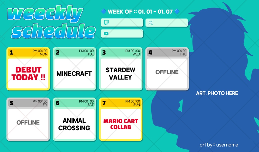 【Vtuber|PSD, PNG】 Schedule template Assets