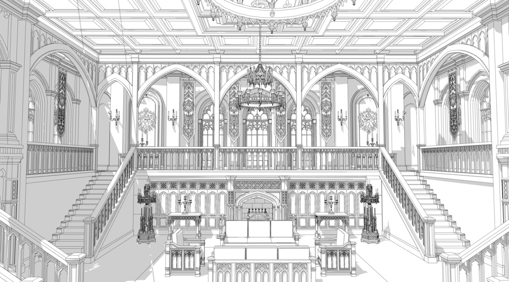 北部ゴシック城 執務室|3D背景素材(SketchUp)