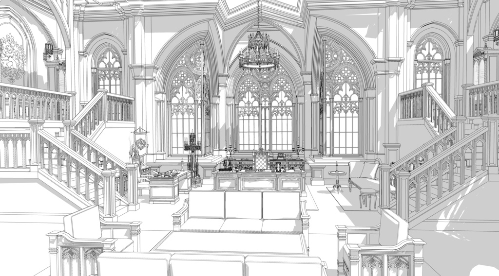 北部ゴシック城 執務室|3D背景素材(SketchUp)