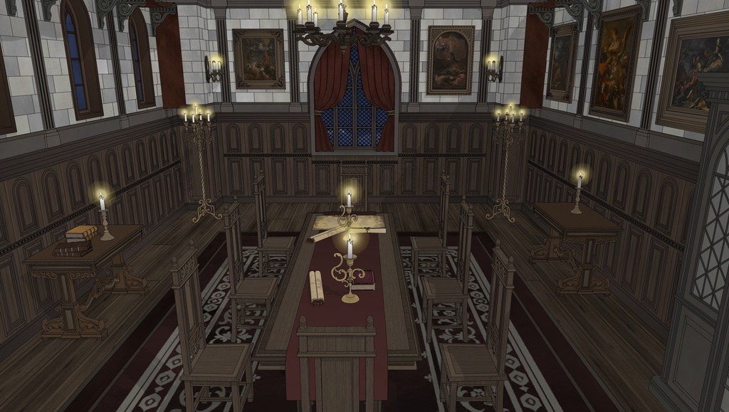北部ゴシック城 会議室|3D背景素材(SketchUp)