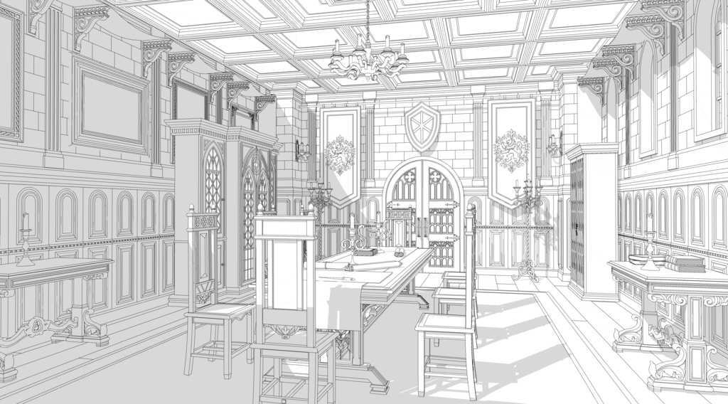 北部ゴシック城 会議室|3D背景素材(SketchUp)