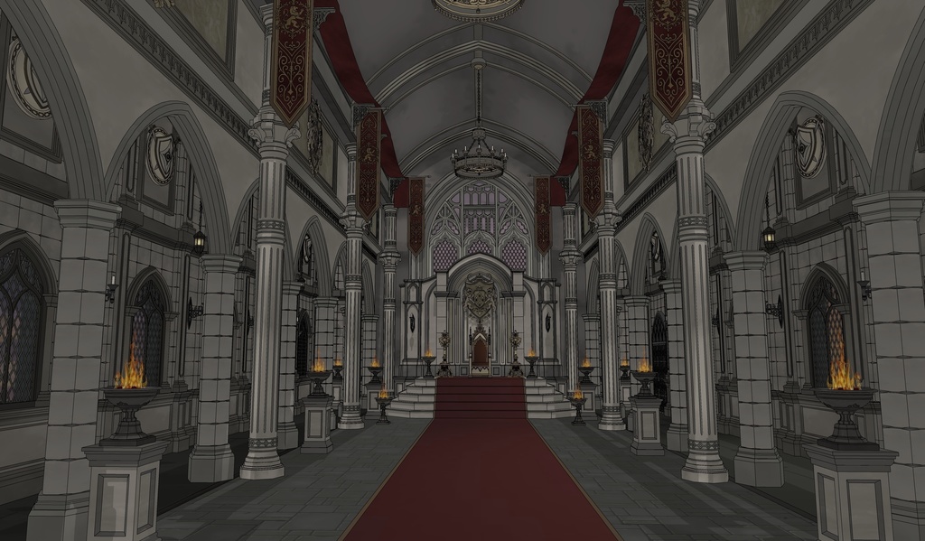 北部大公の謁見室|ゴシック城 内部 3D背景(SketchUp)