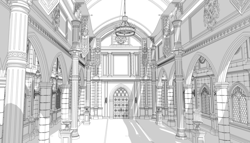 北部大公の謁見室|ゴシック城 内部 3D背景(SketchUp)