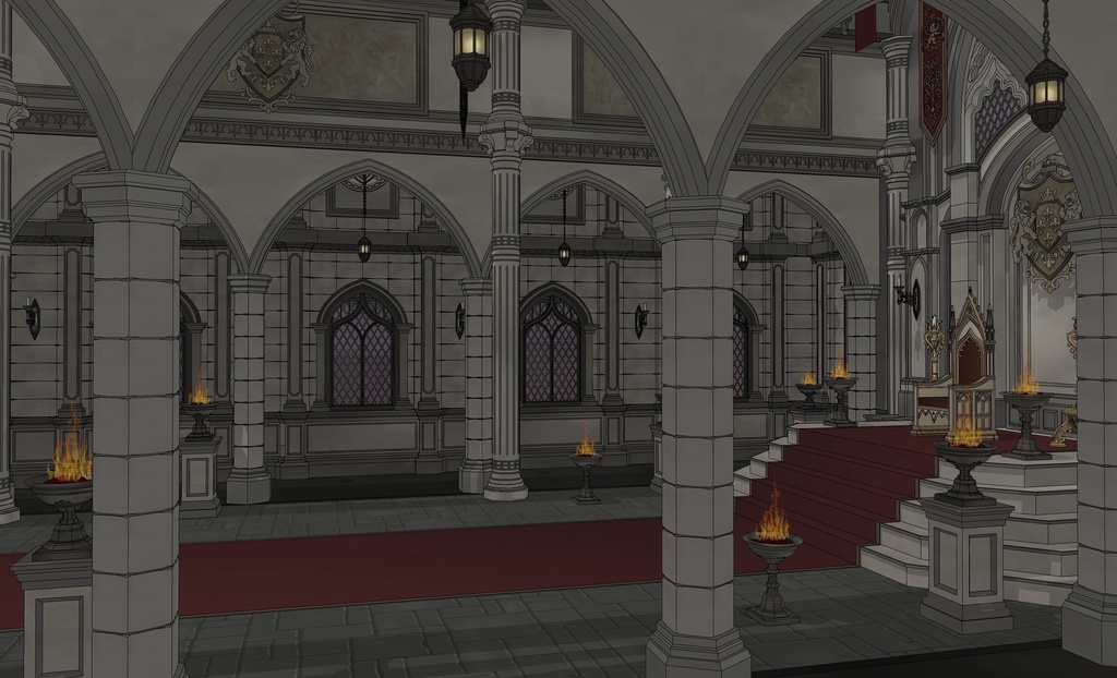 北部大公の謁見室|ゴシック城 内部 3D背景(SketchUp)