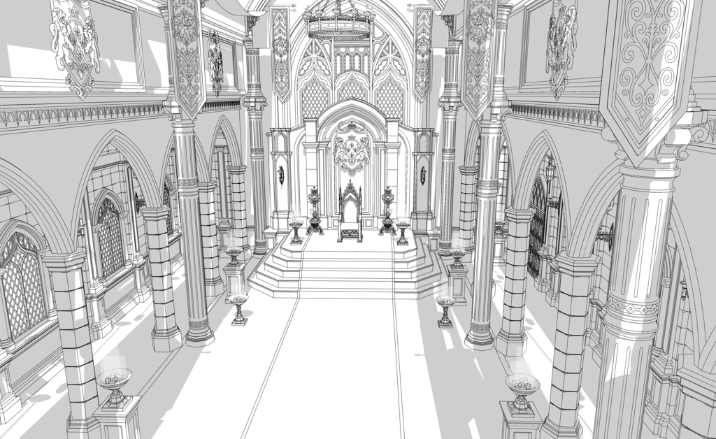 北部大公の謁見室|ゴシック城 内部 3D背景(SketchUp)
