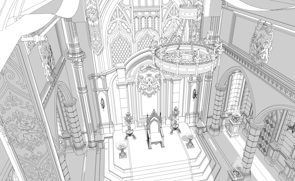 北部大公の謁見室|ゴシック城 内部 3D背景(SketchUp)