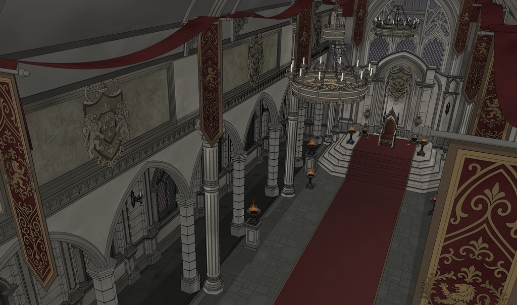 北部大公の謁見室|ゴシック城 内部 3D背景(SketchUp)