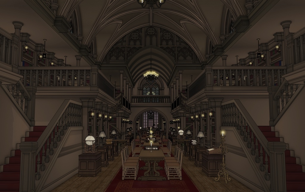 ゴシック城 大図書館|3D背景(SketchUp)