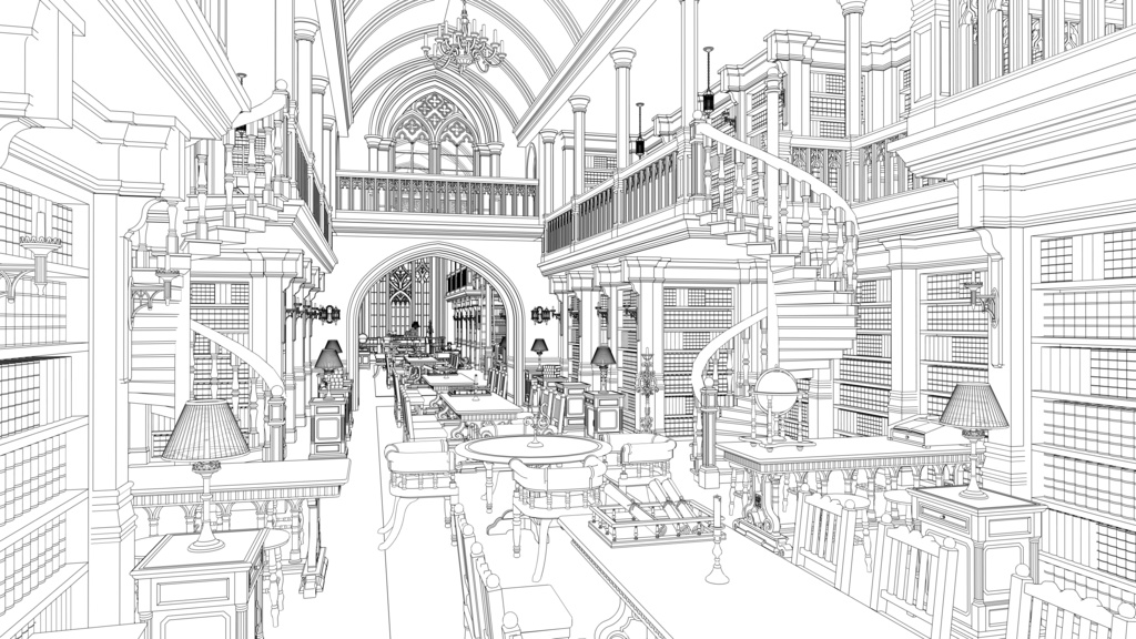 ゴシック城 大図書館|3D背景(SketchUp)