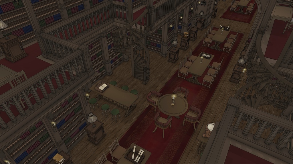 ゴシック城 大図書館|3D背景(SketchUp)