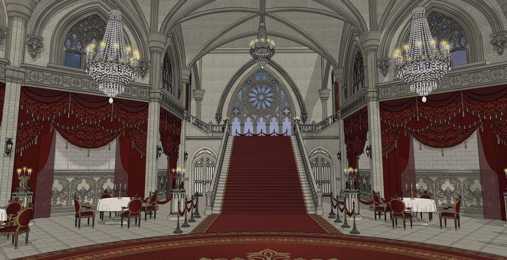 ゴシック城 宴会場|3D背景(SketchUp)